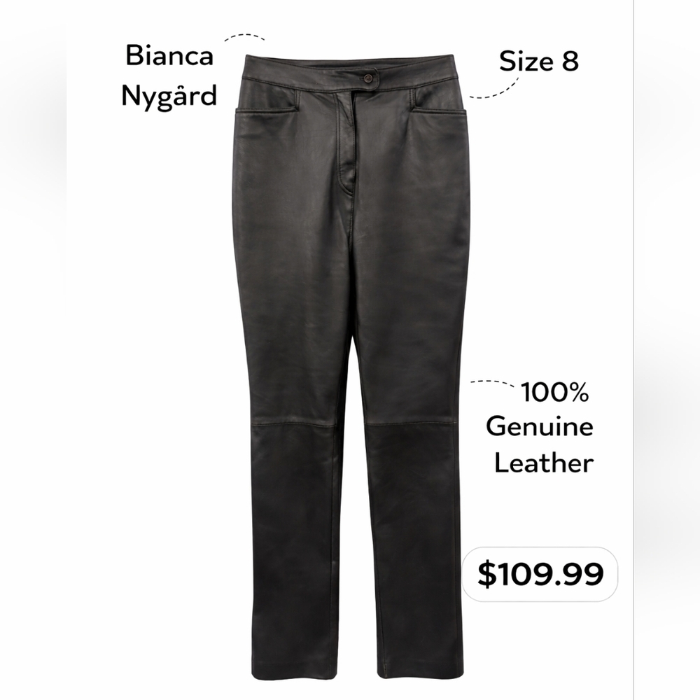 Bianca Nygård Black Leather Pants Size 8 (CV)